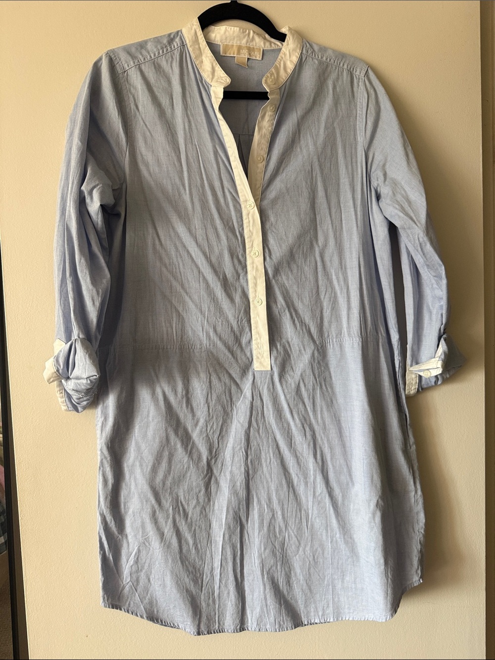 Michael Kors Light Blue Tunic Shirt Dress with White Trim